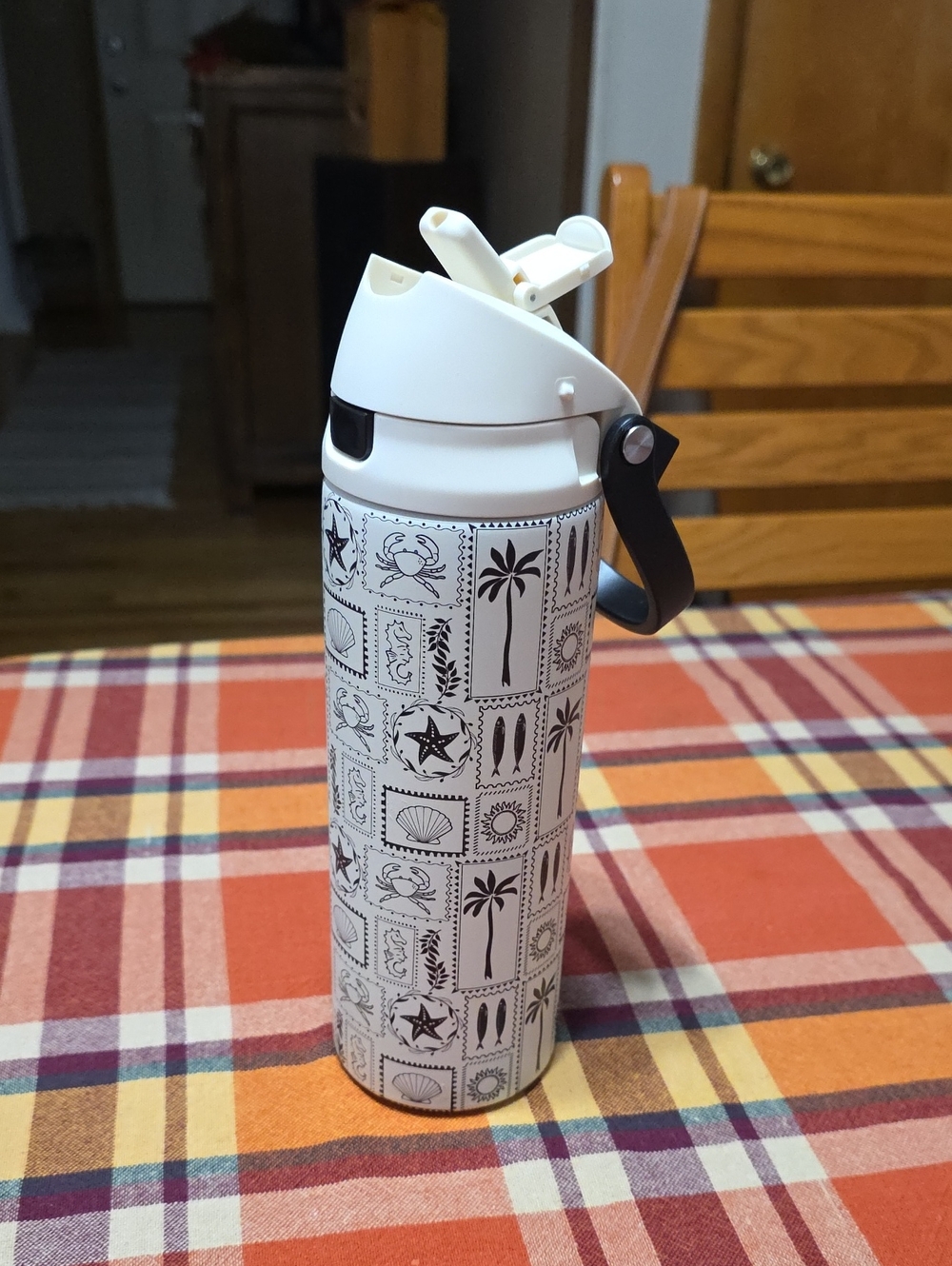 Core Home Insulated White Travel Water Bottle with Tropical Print